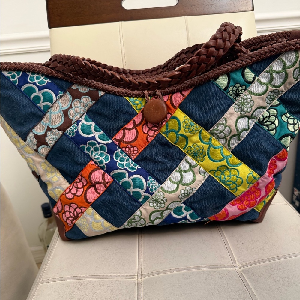 Hadley Pollet Large Departure Tote Canvas Leather Jacquard Ribbon Retail $692